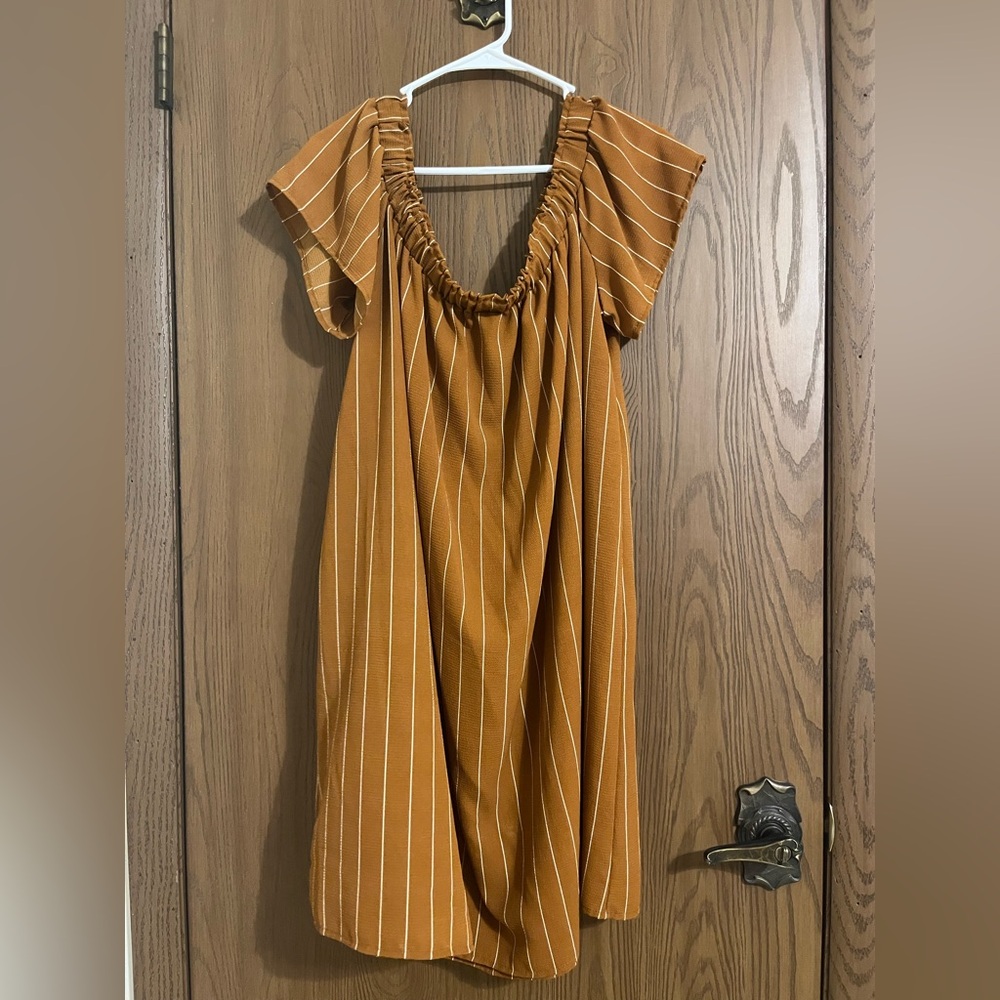 Lemondrop Dress in Brown with White Stripes